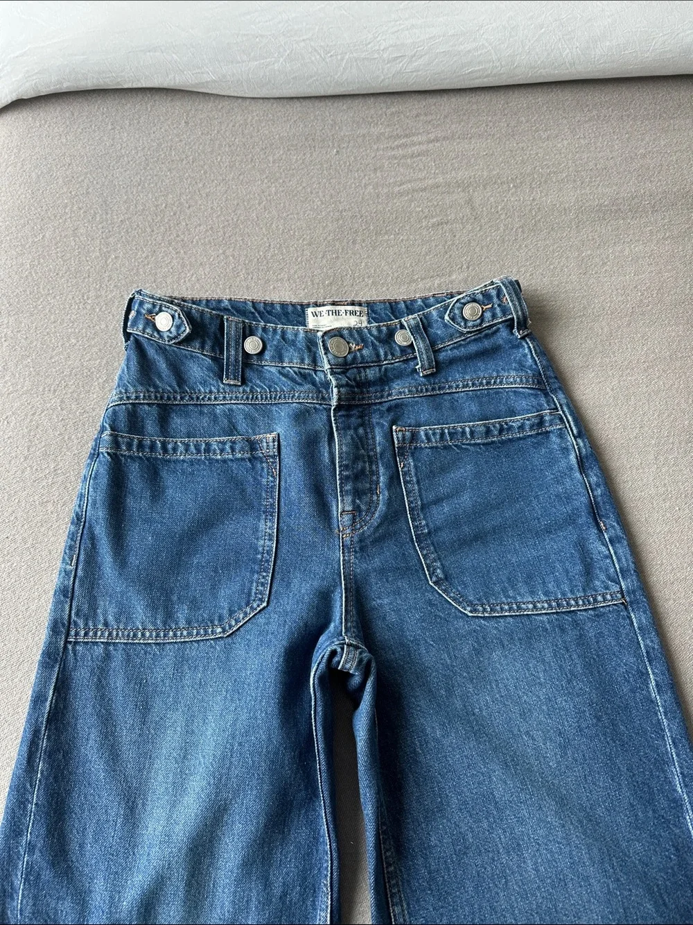 Free People mid-rise baggy jean with front pocket in blue